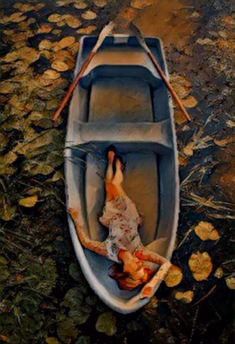 Painting woman lying in boat