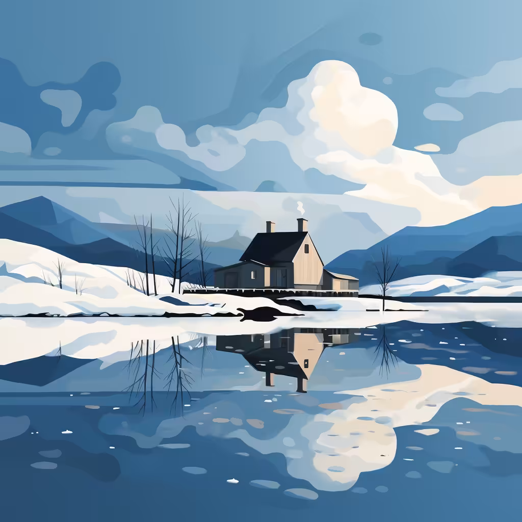 House, lake, snow #4