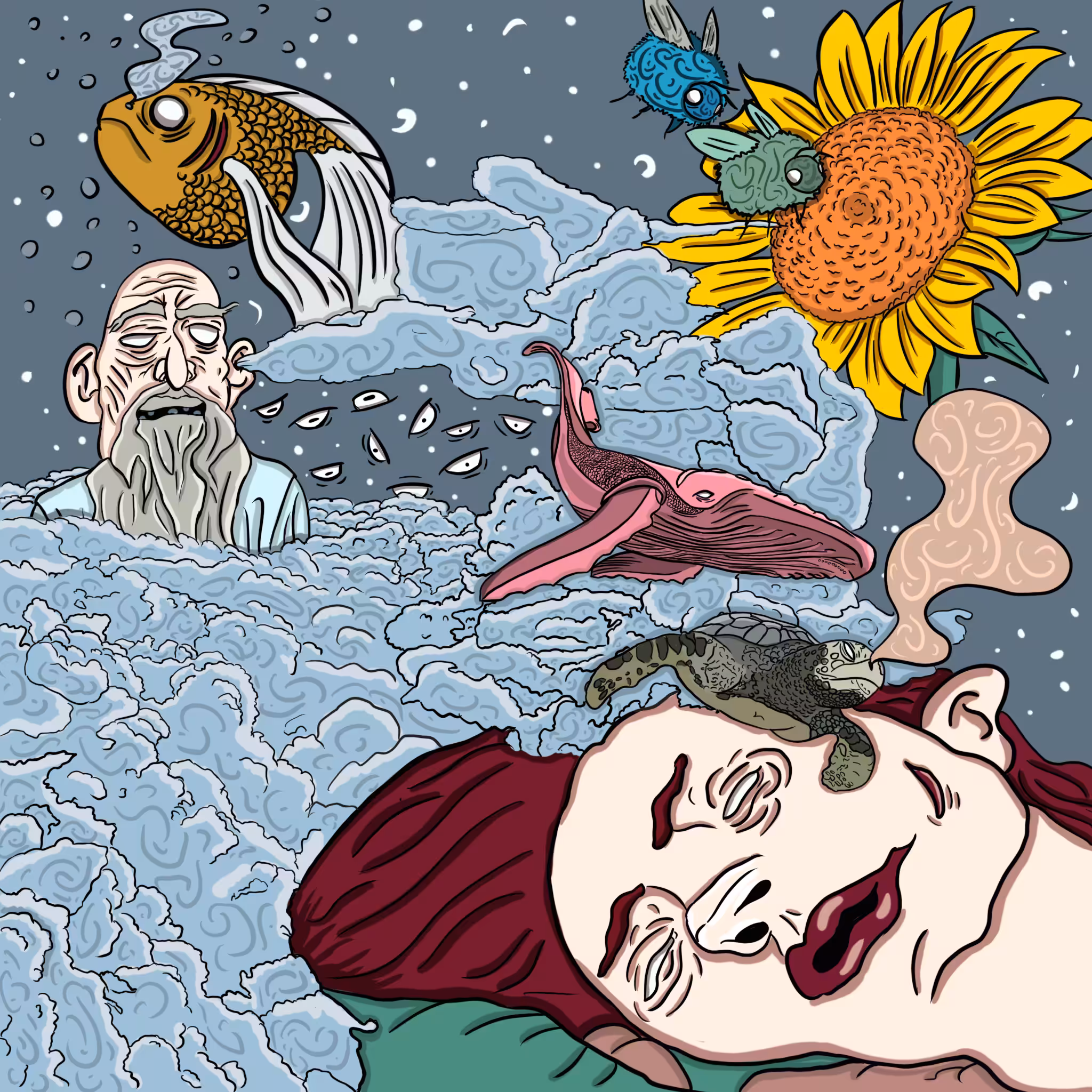 The girl is drowning in a dream.
