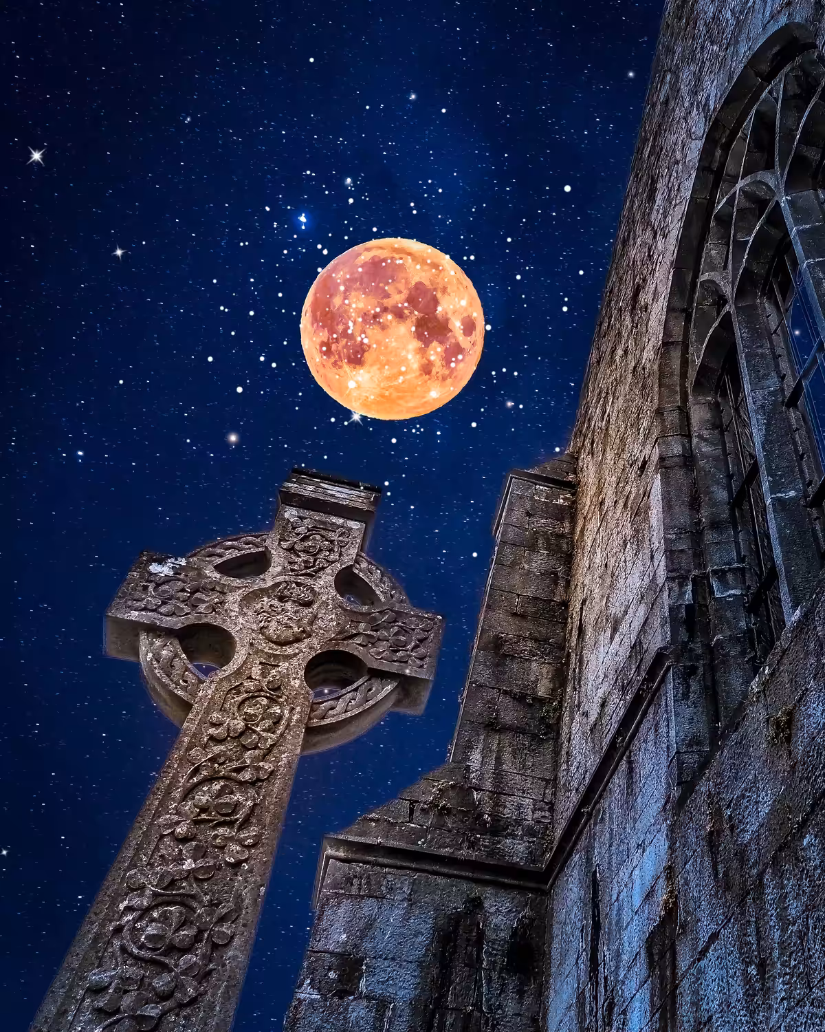 Full Moon over Celtic Cross