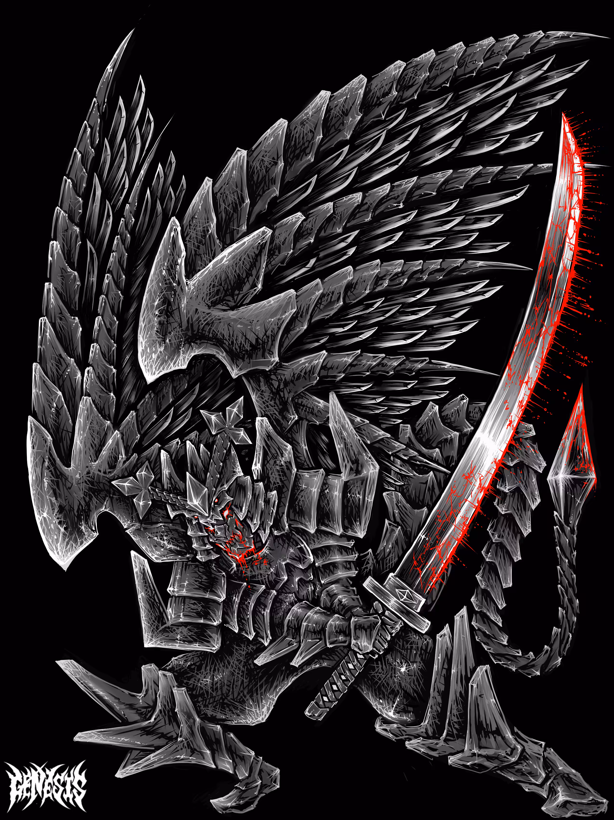 Dark blood 100 katanas wing Etereum​ samurai( Legendary****** )​#030