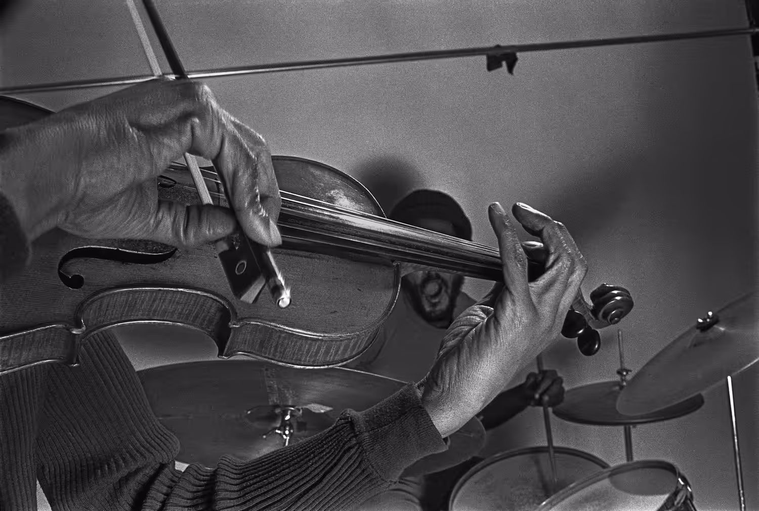 Larry Fink: Somewhere There's Music, Leroy Jenkins and Jerome Cooper, Revolutionary Ensemble March, 1972 