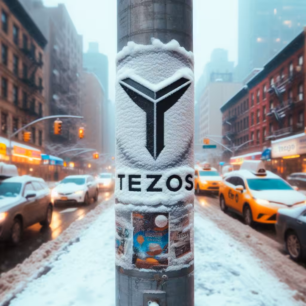 The Art Basel Miami 2023 Tezos pole found in the NYC winter 