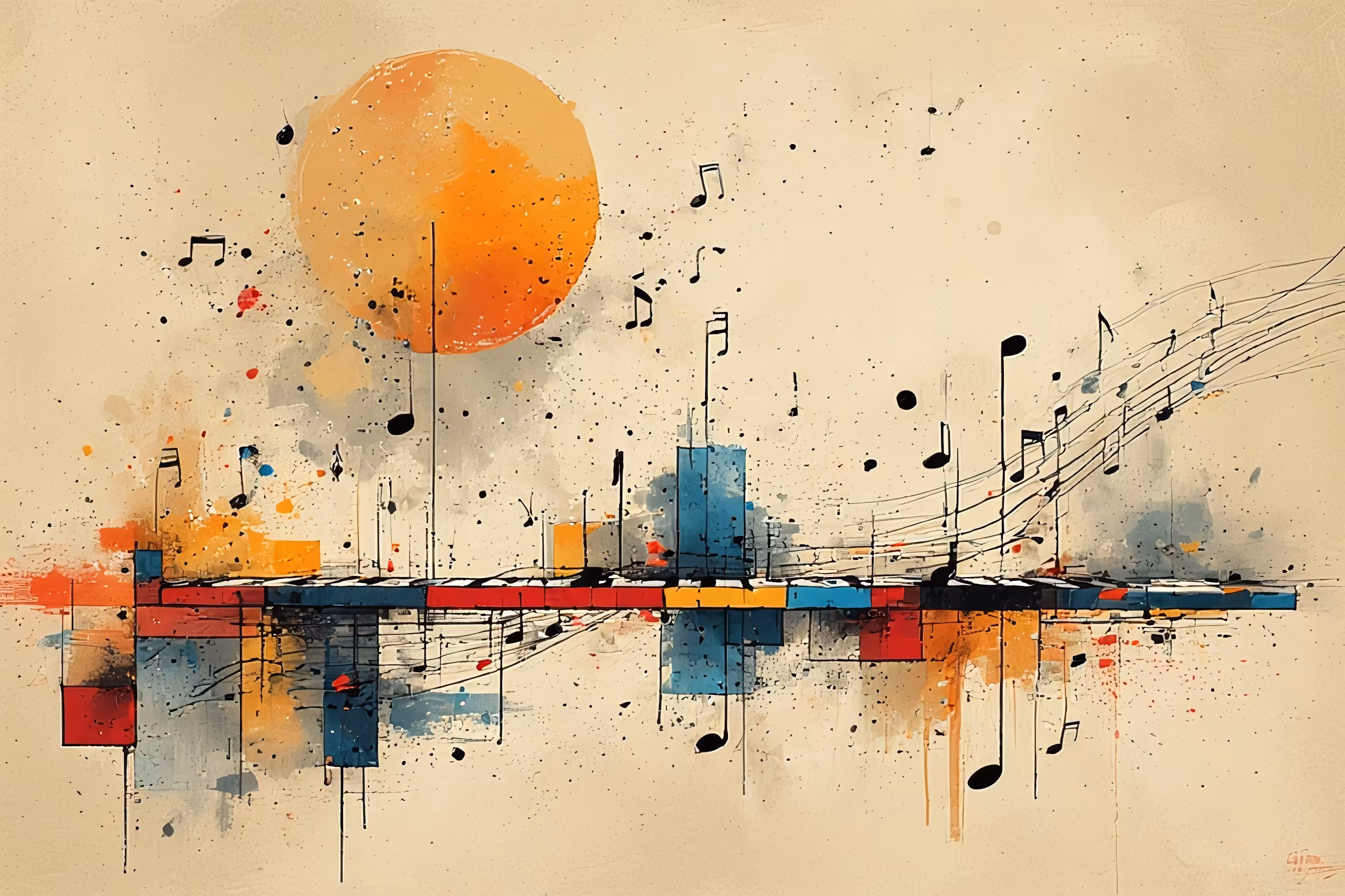 Cosmic Harmony: Abstract Symphony under the Orange Sun