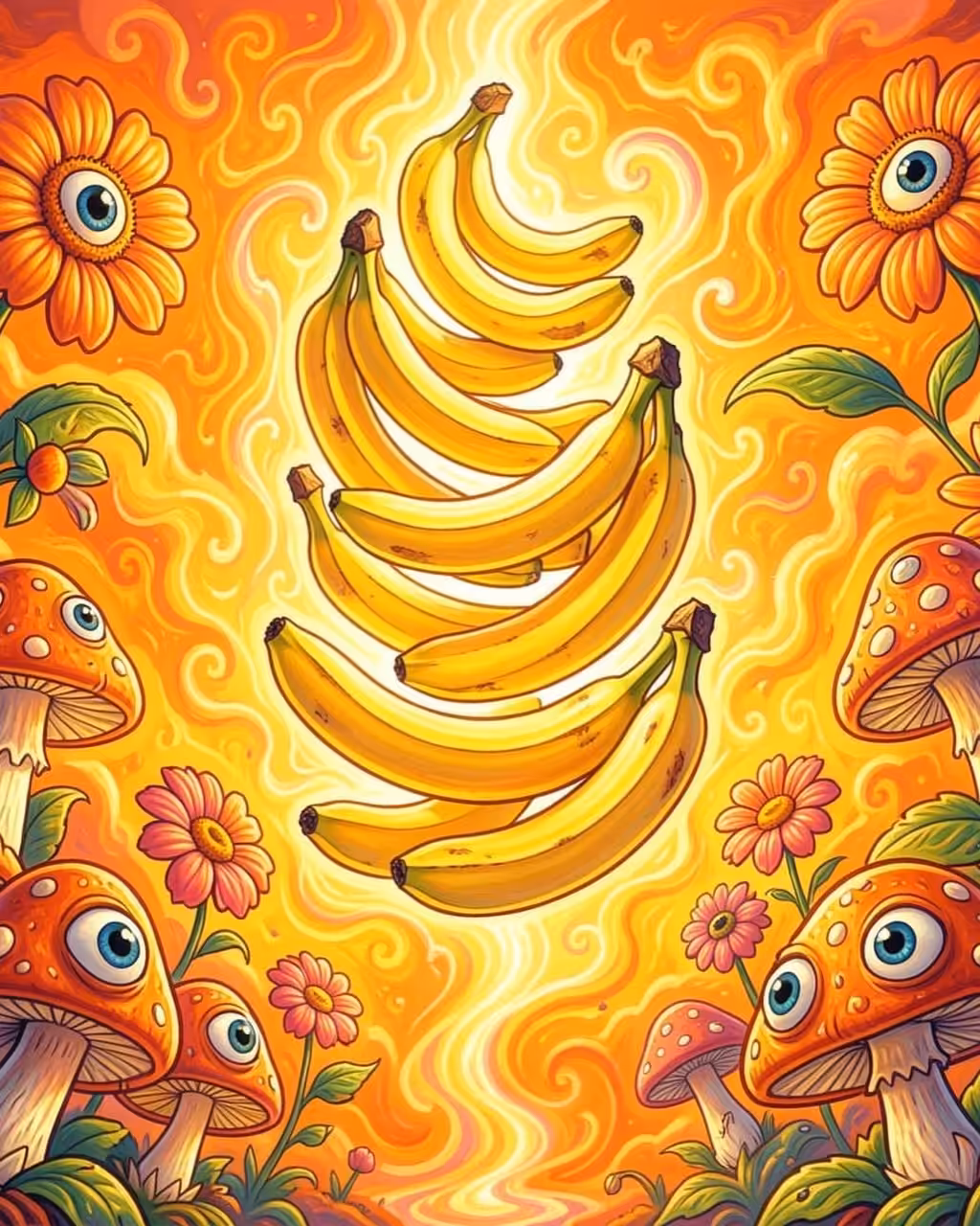 Bananas and Mushrooms with eyes