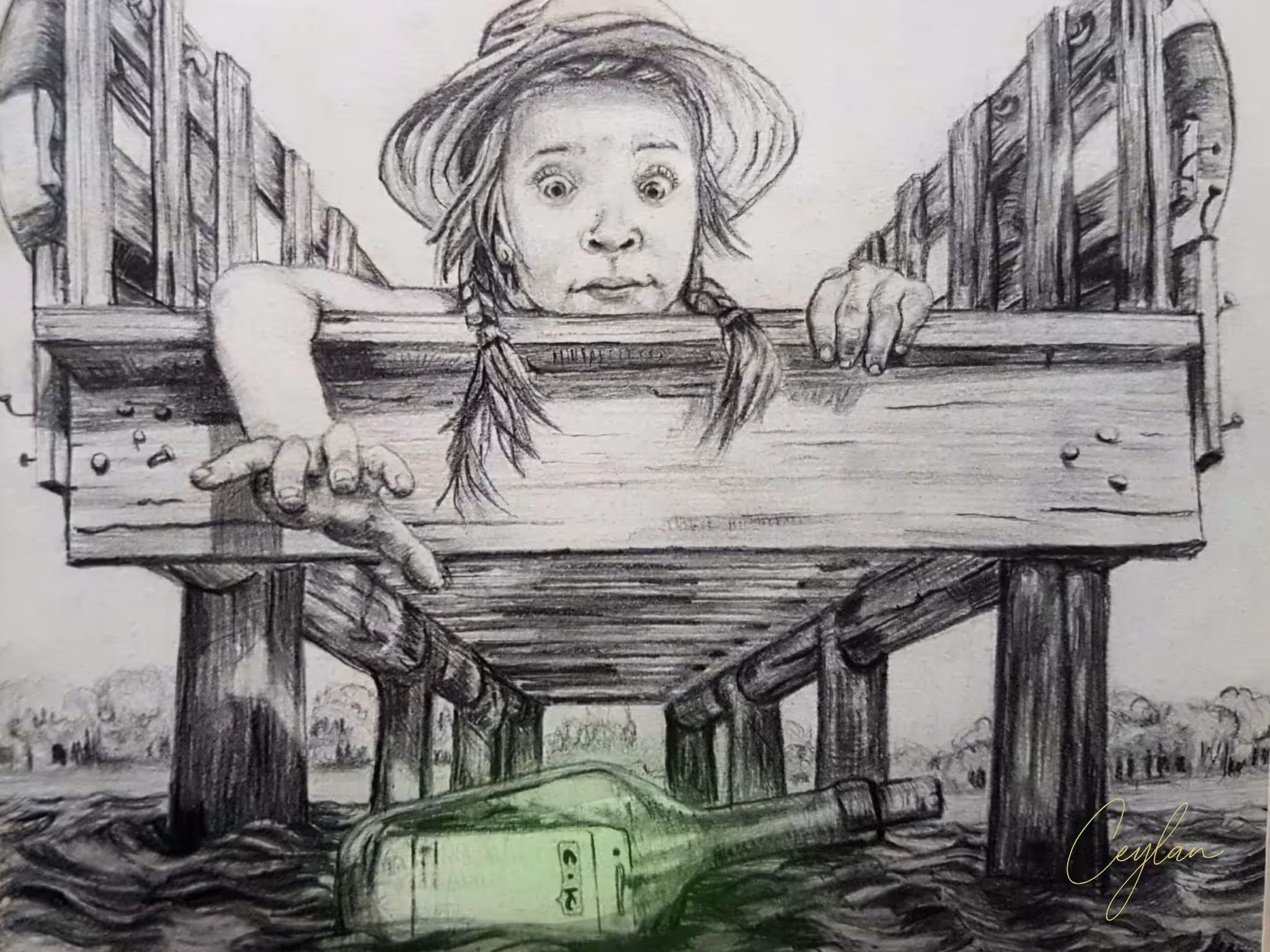 Message in the Current – Pencil Drawing