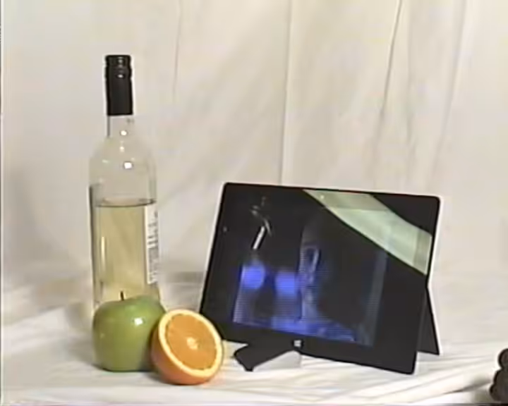 Still Life (Surface RT and Microsoft Wedge Touch Mouse with Fruit and Bottle of Wine), 2015
