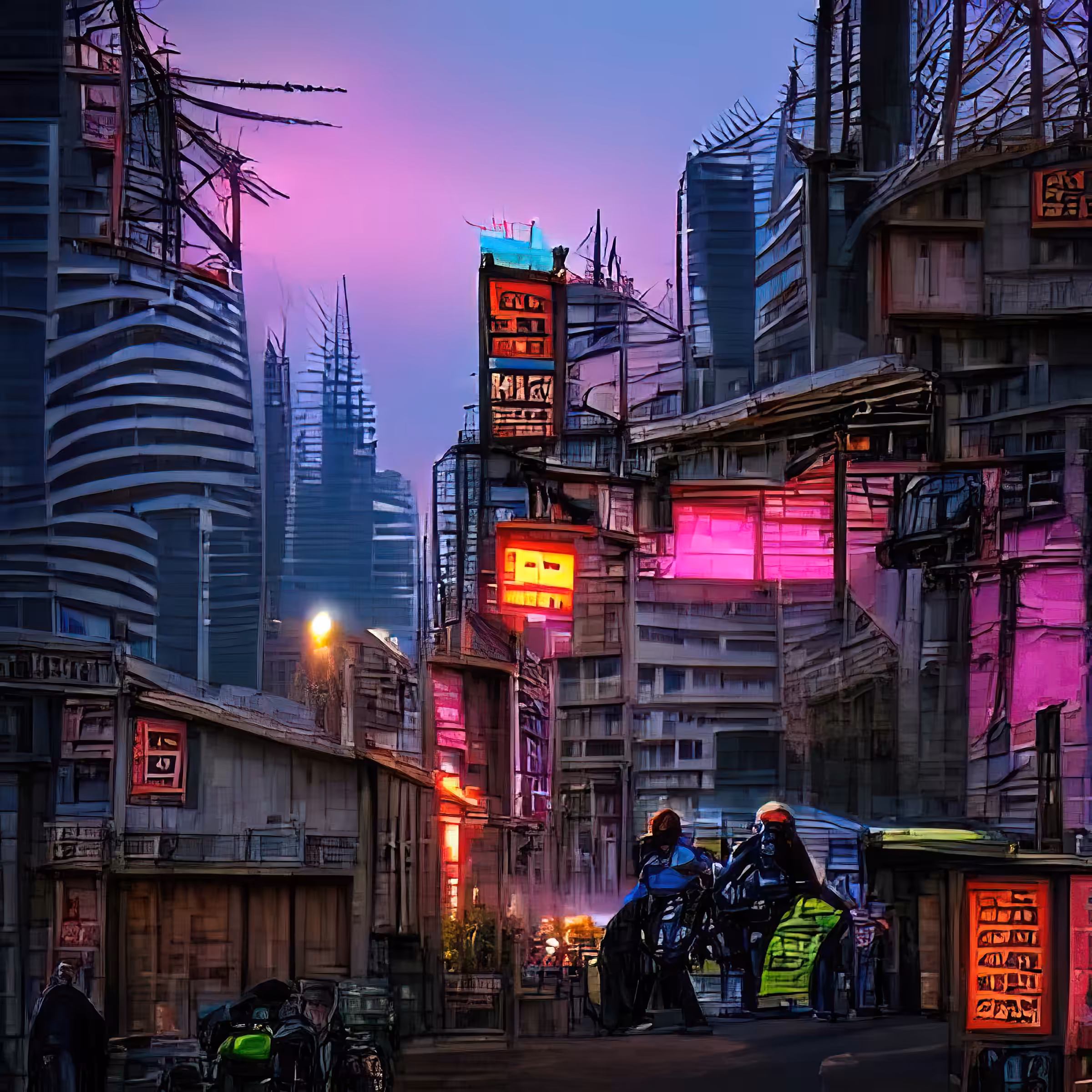 streets of cyberpunk city at dusk Qqipwxj2w0xJZAOEKQae