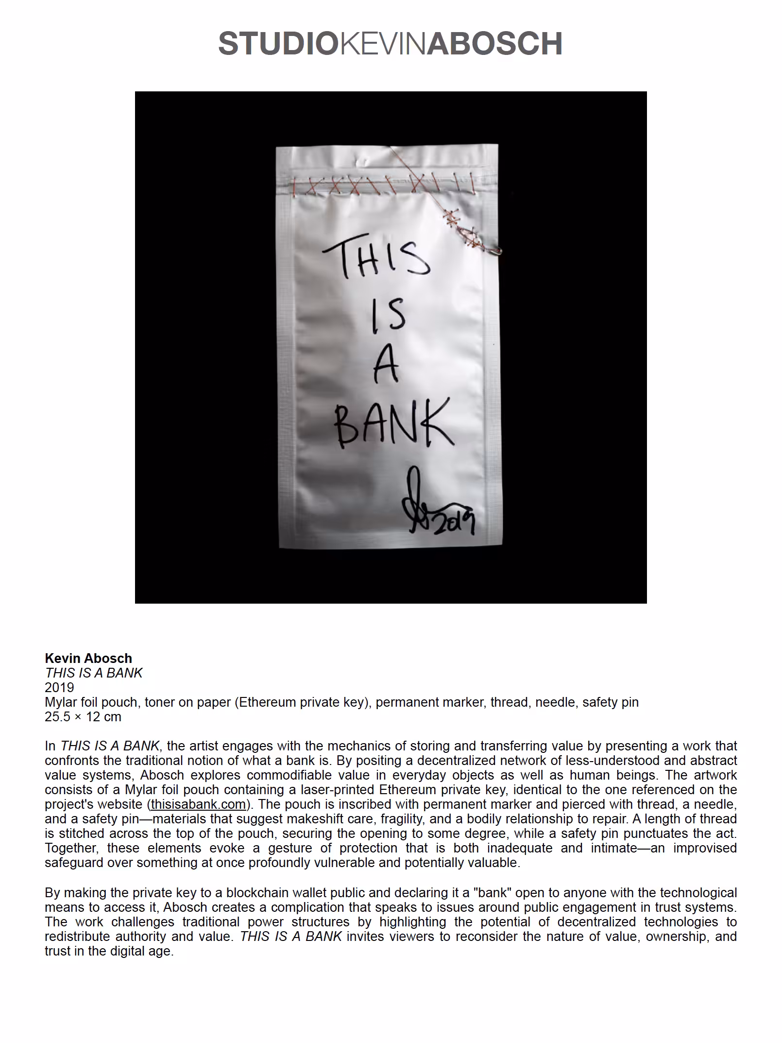 THIS IS A BANK (2019) / COA