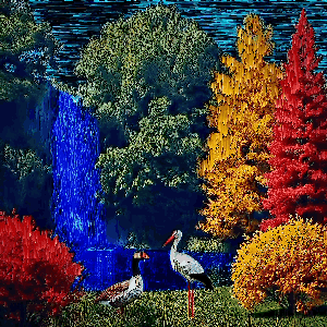 Autumn Serenity by the Waterfall