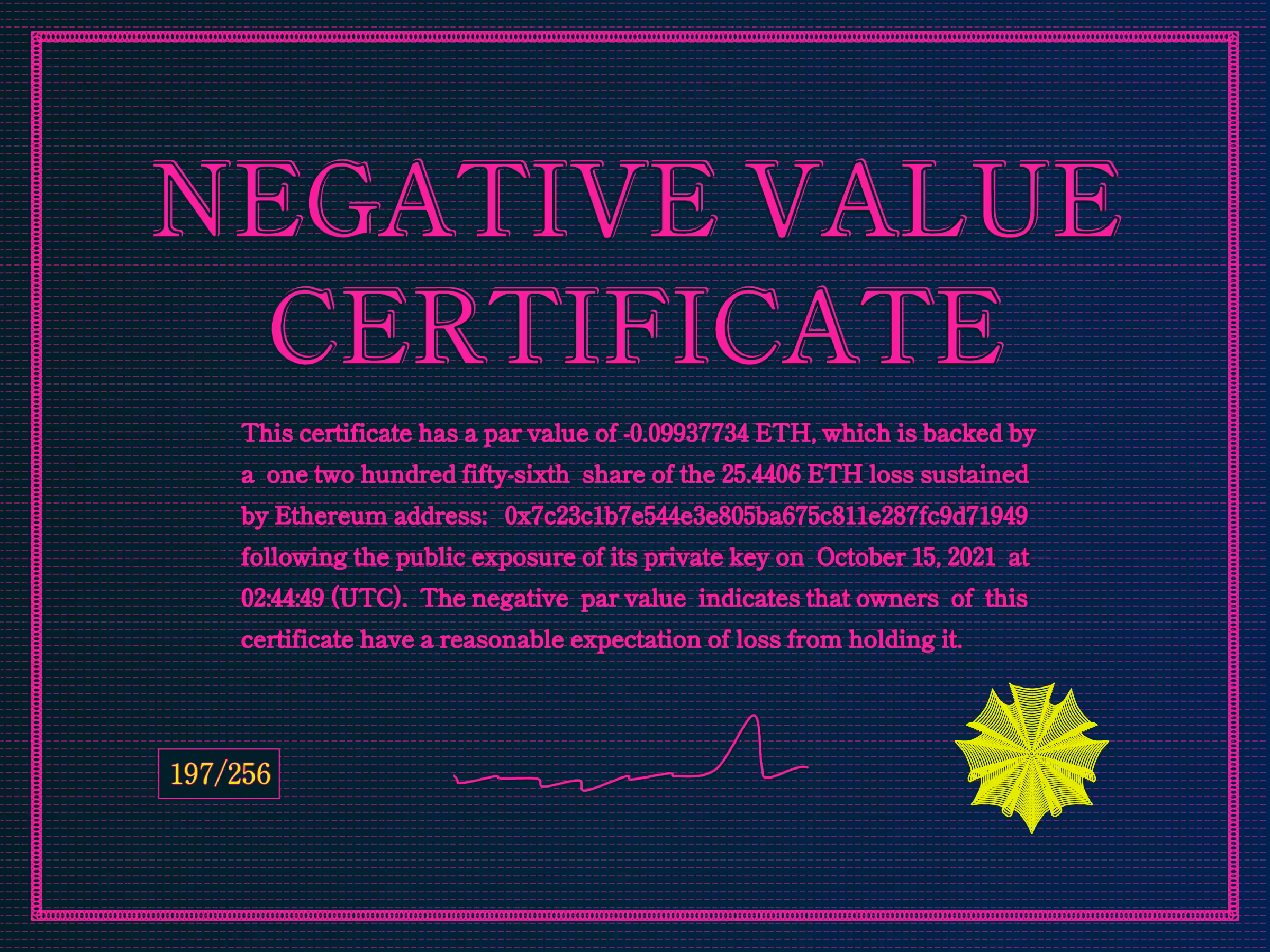 Negative Value Certificate #197 of 256