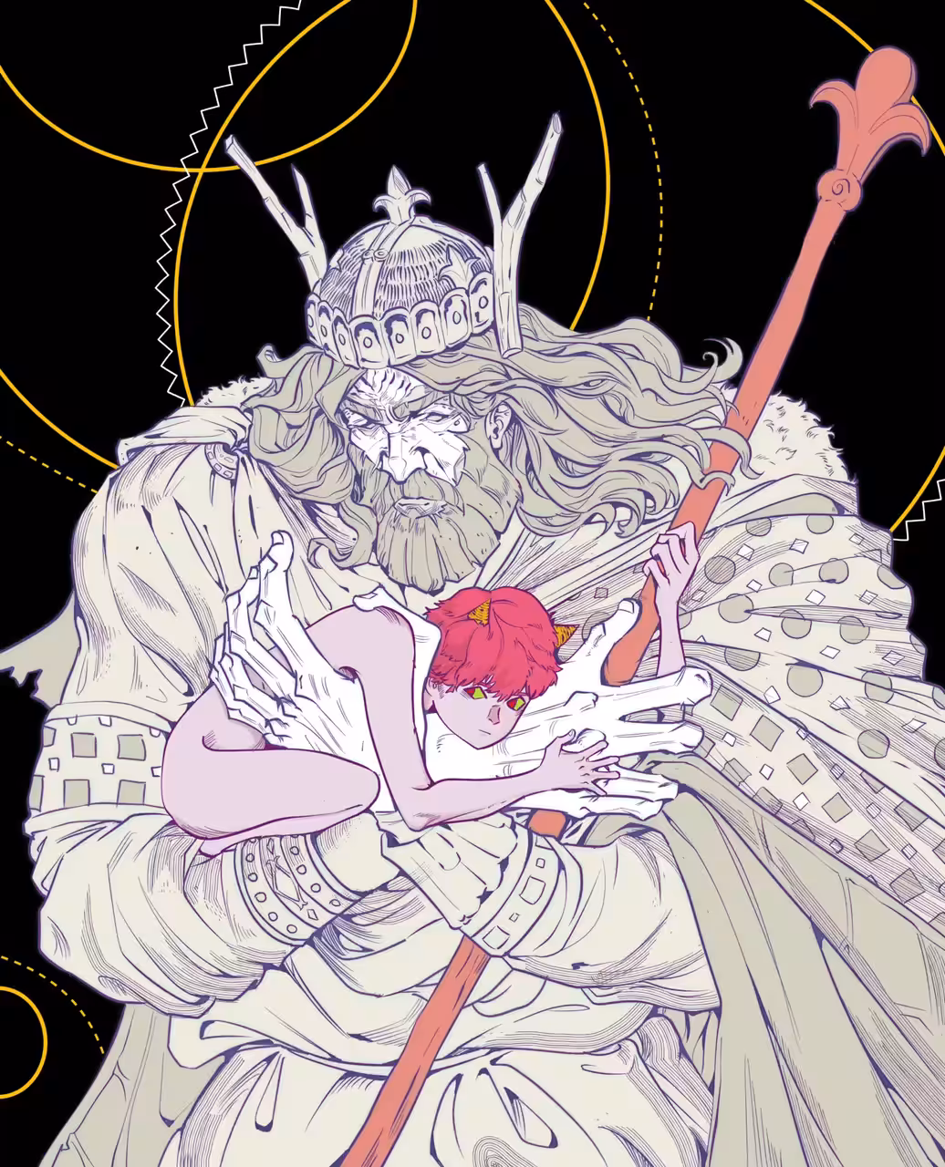 Old King with Red Haired Blue Demon
