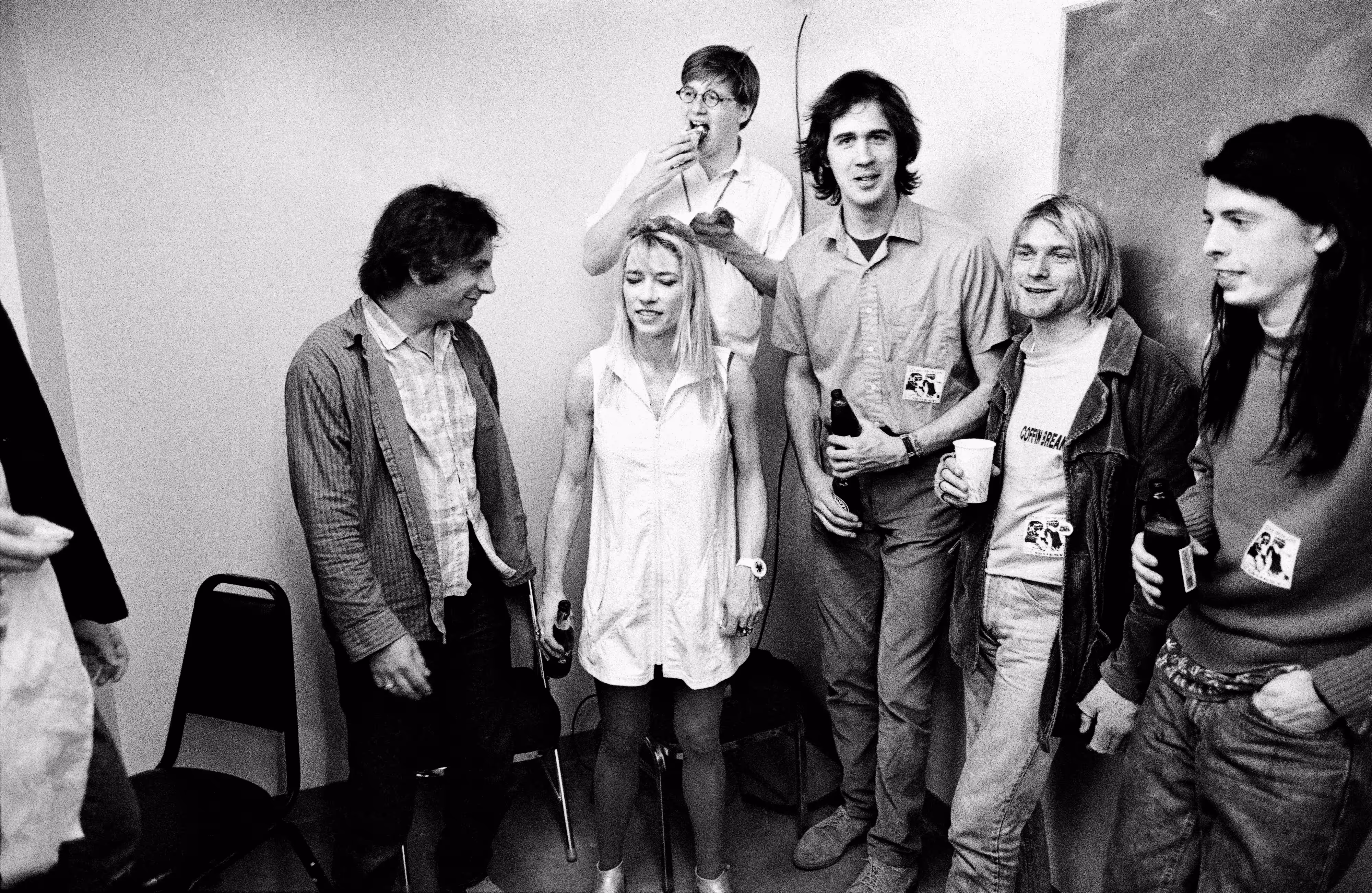 Sonic Youth and Nirvana, backstage Neil Young show, Seattle, April 1991