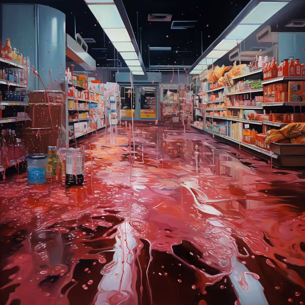 Grocery store in blood