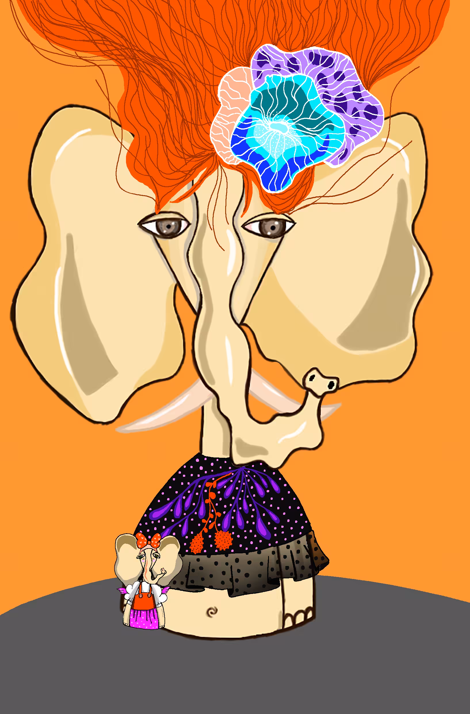 orang with little elephant
