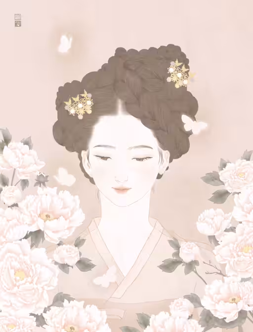 A peony and girl