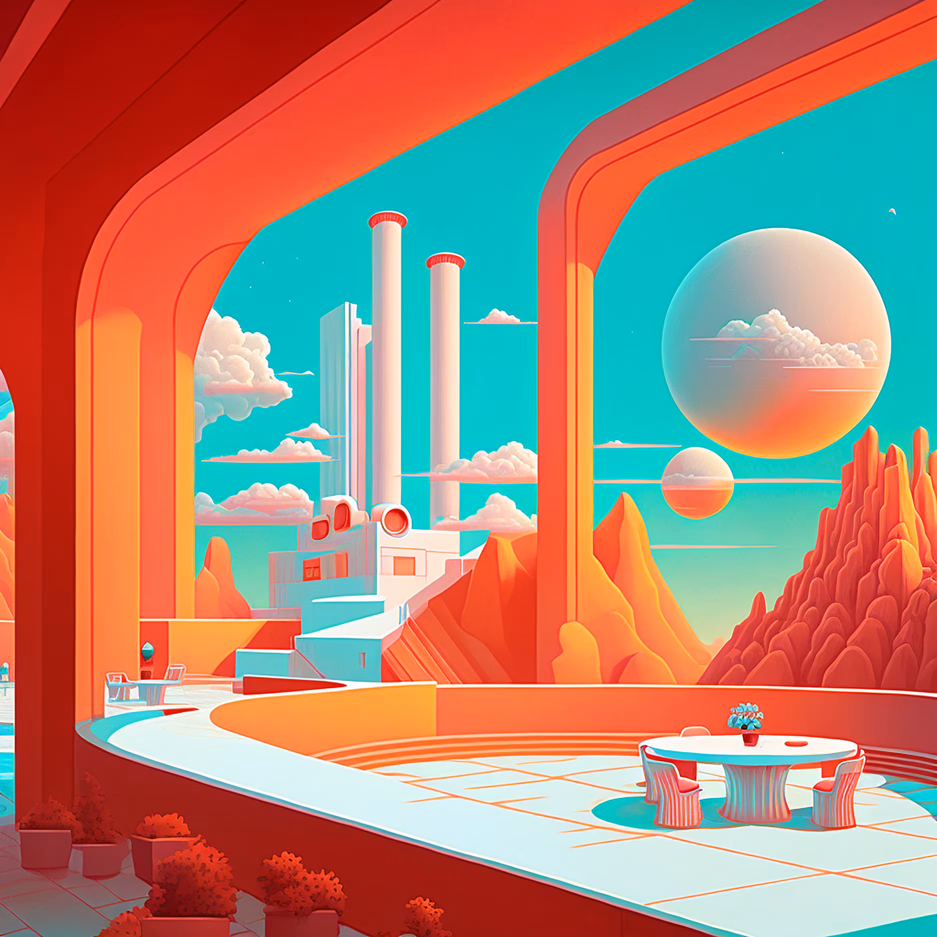 balconies.: retro-futurism cantina
