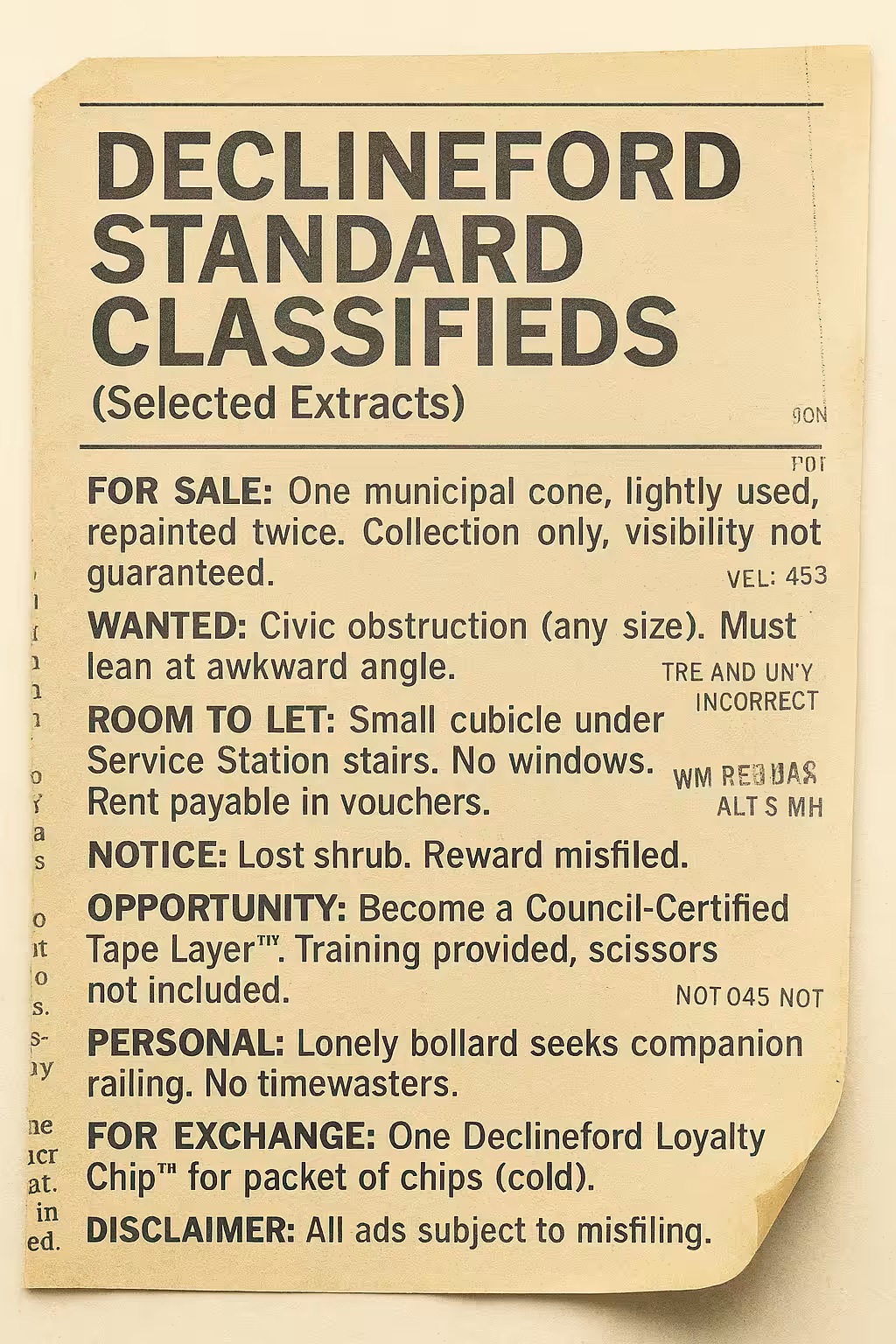 Declineford Standard Classifieds™ (Selected Extracts)