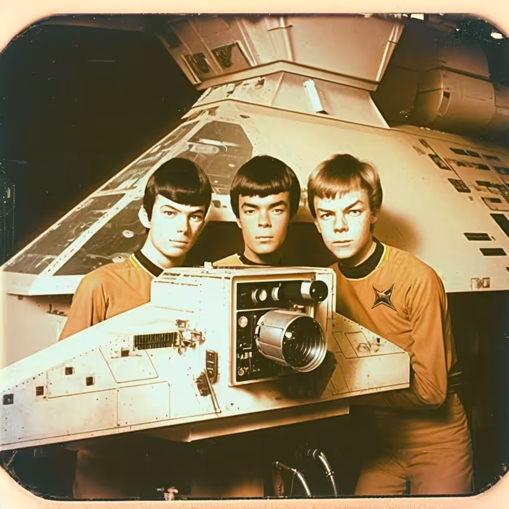 Secret Lives of Vulcans 029 - Kol, Diafoc, and Mullom pose behind the Astrokelenium Stellinator