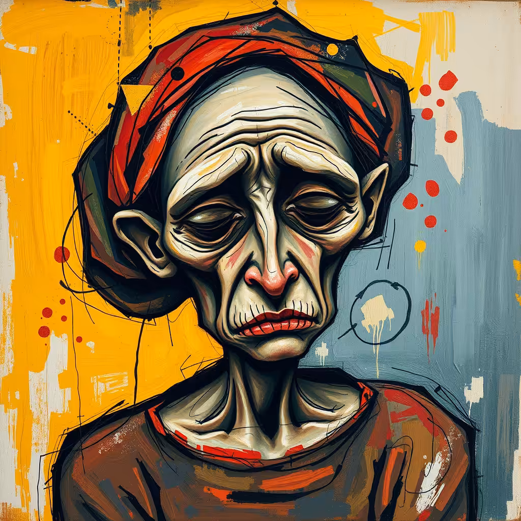 Needy elderly woman