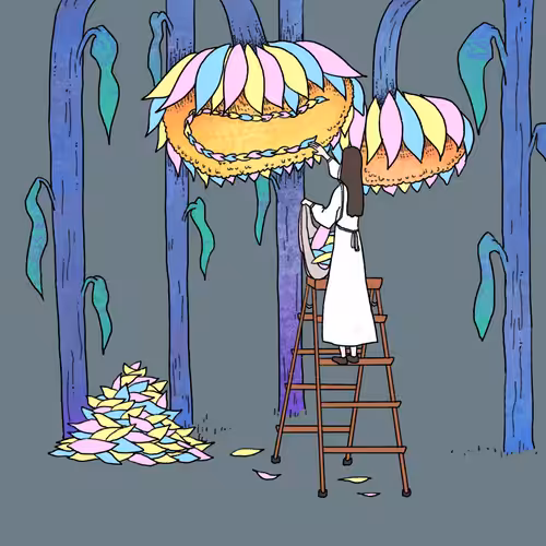 Girl pasting flowers #0028