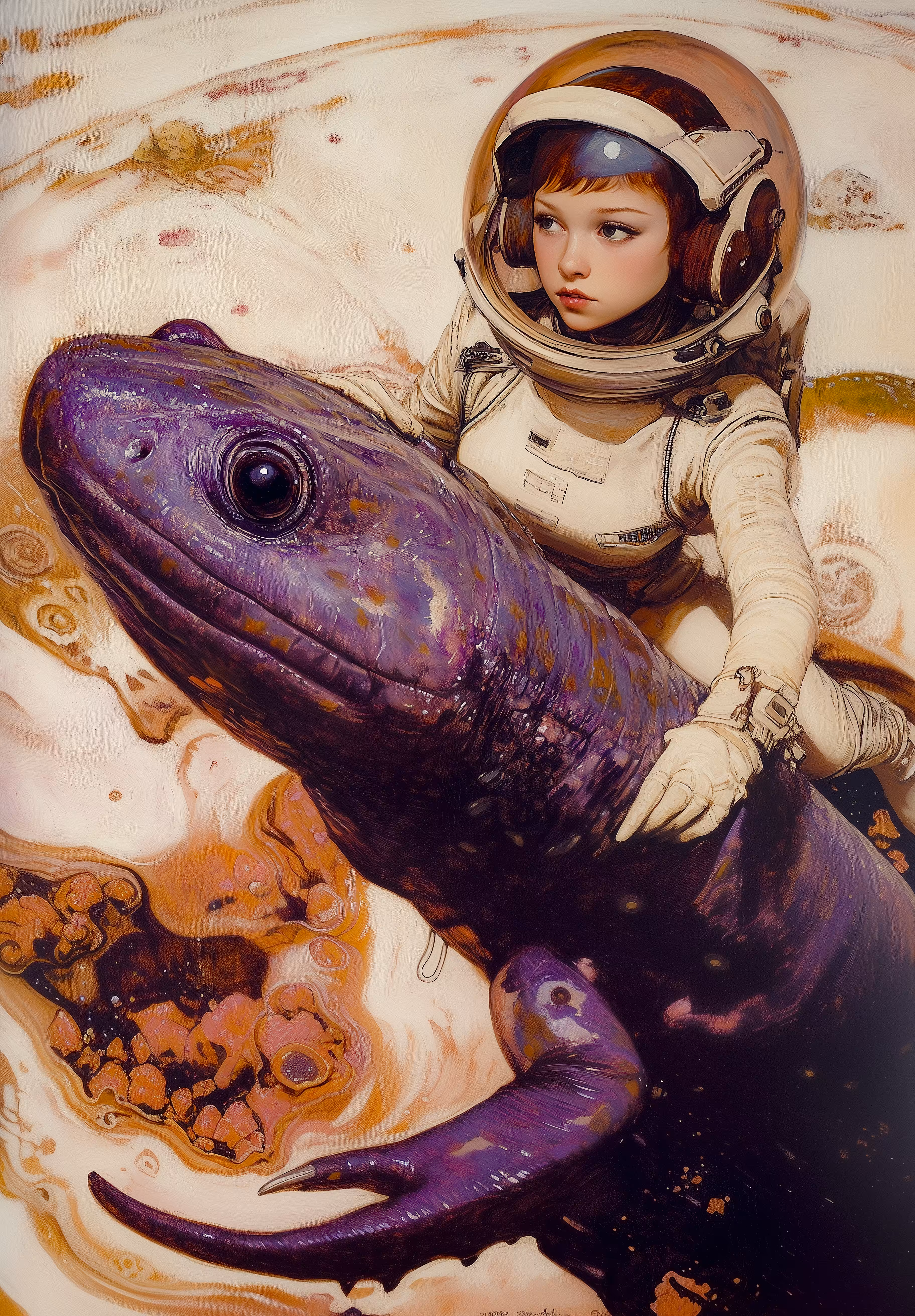 Girl Astronaut and Salamander #2
