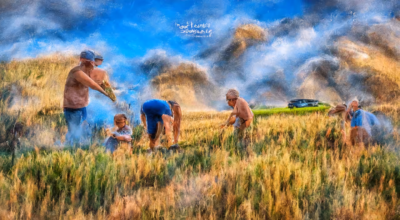A wheat farm family