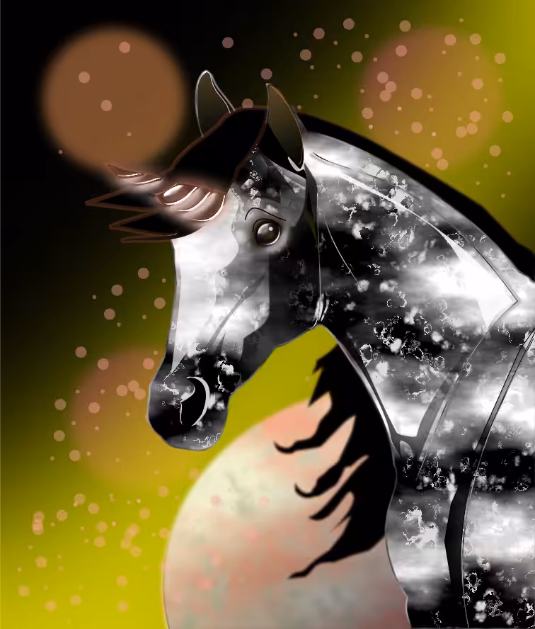 Dappled Gray Cosmic Unicorn with Moons