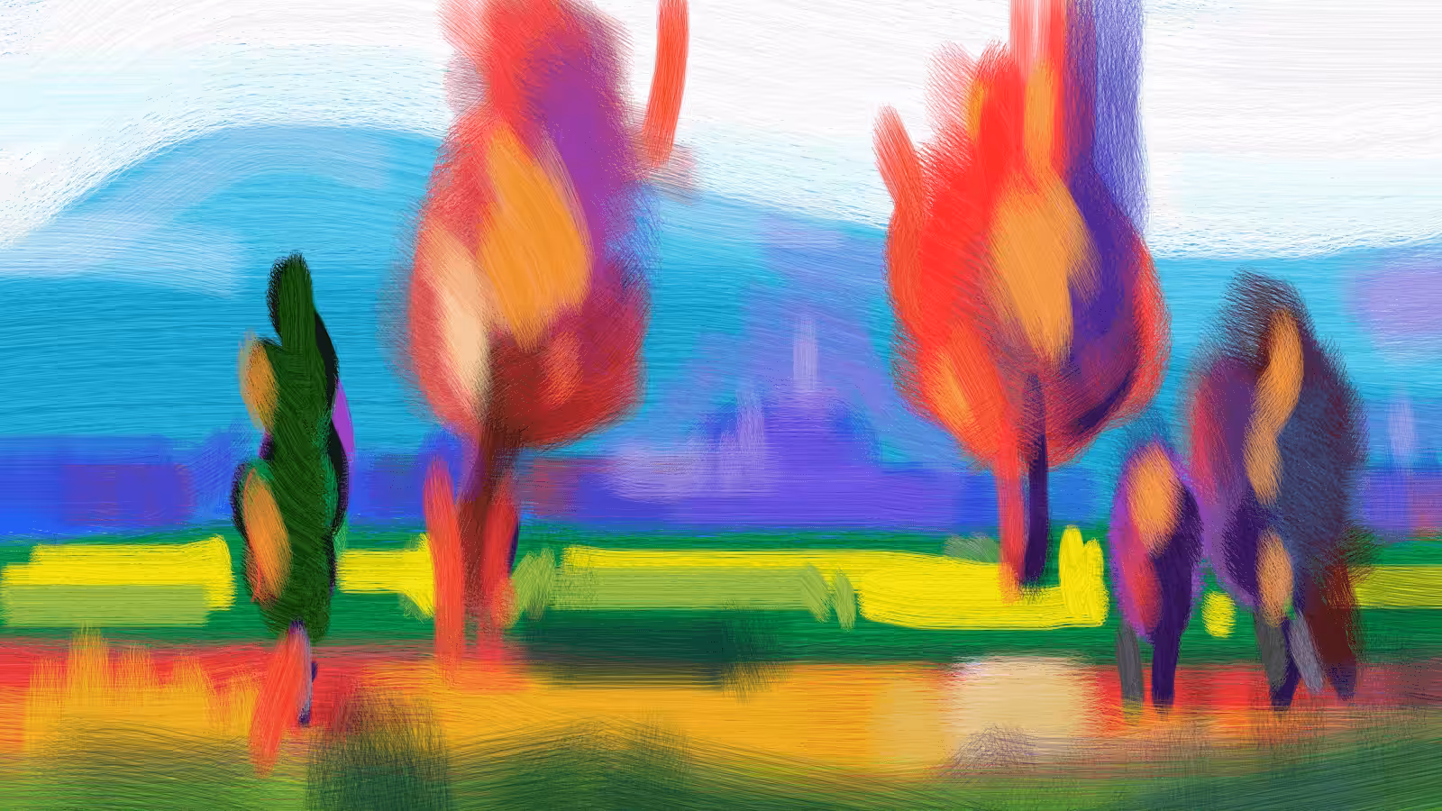 red trees