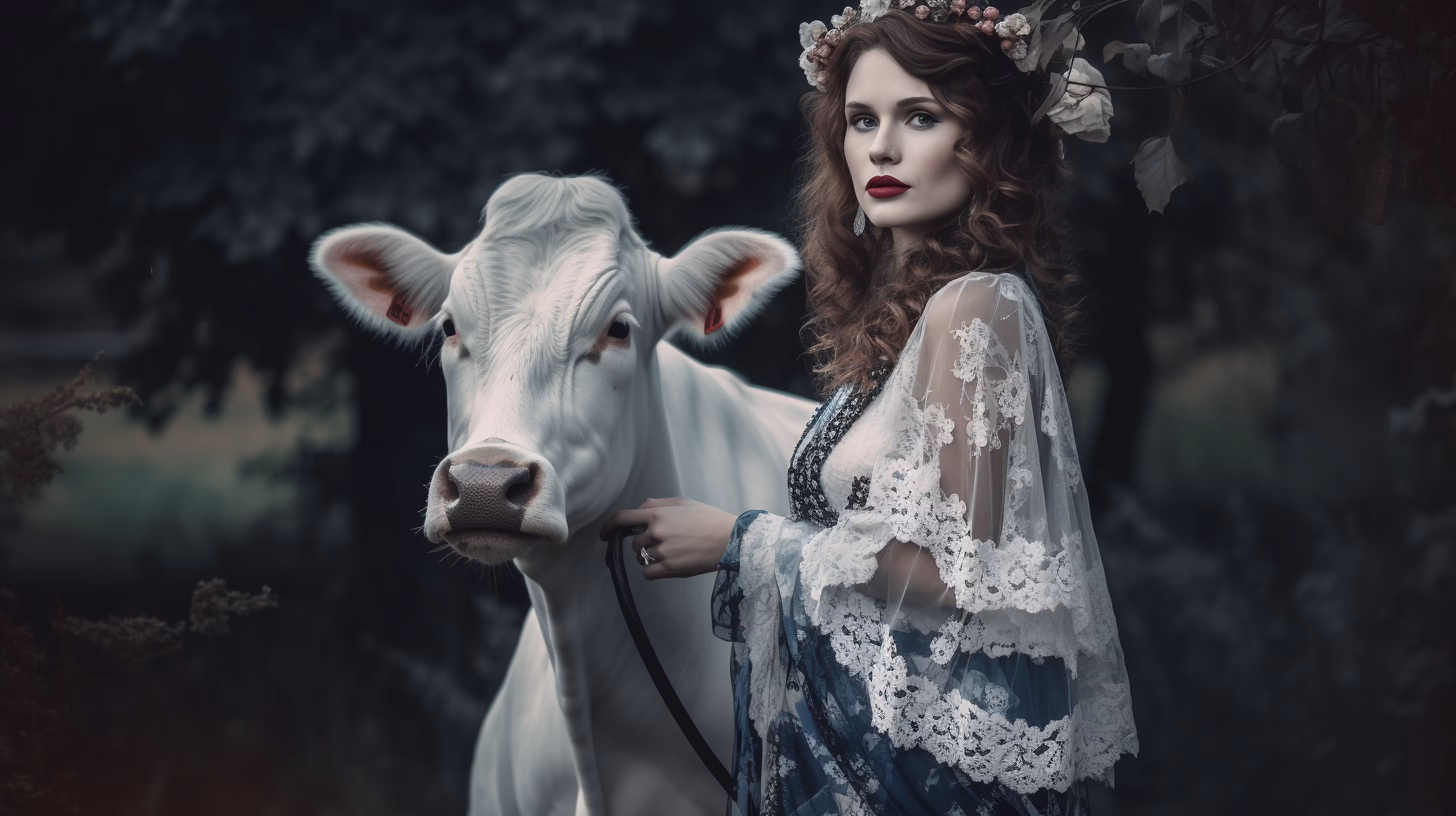 With beloved cow