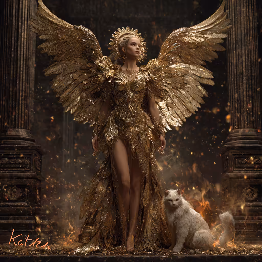 Phoenix girl and a white cat