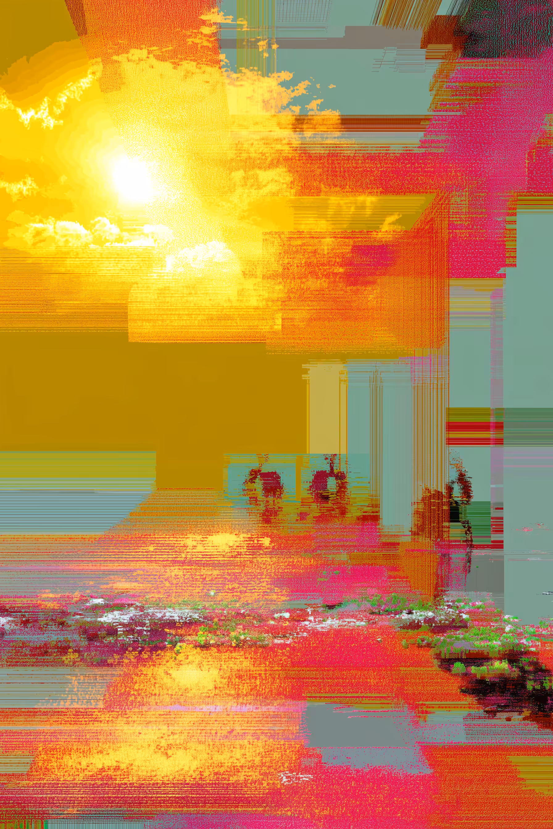 Sunset through an office window