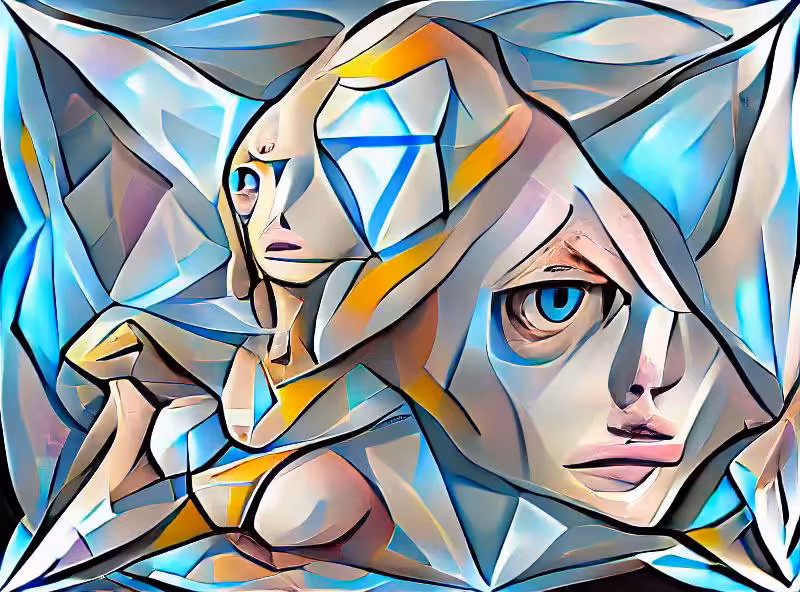 Abraham's First Works: Polygon crystal soul in the style of Picasso