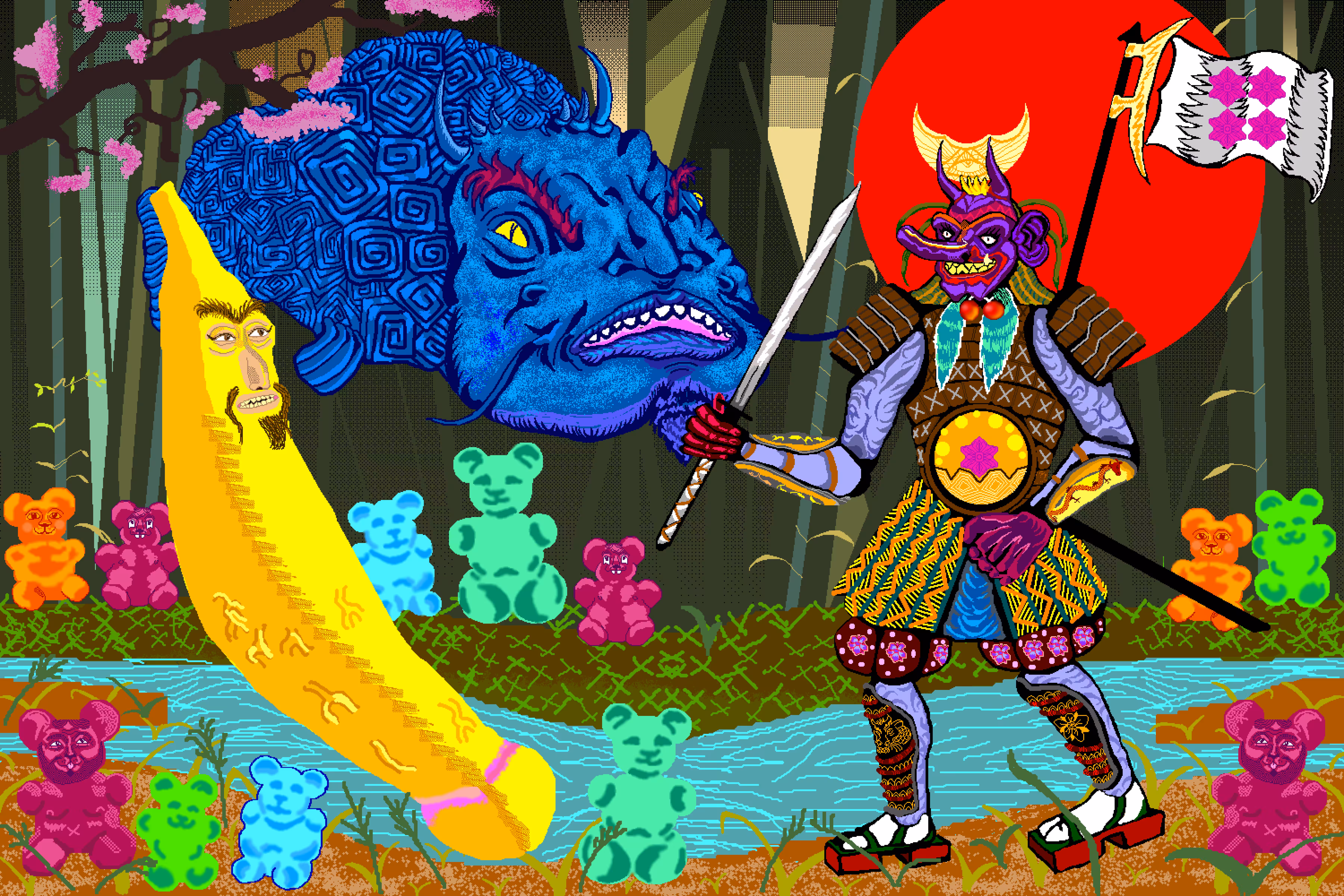 The battle of the banana and samurai and the twelve spectators