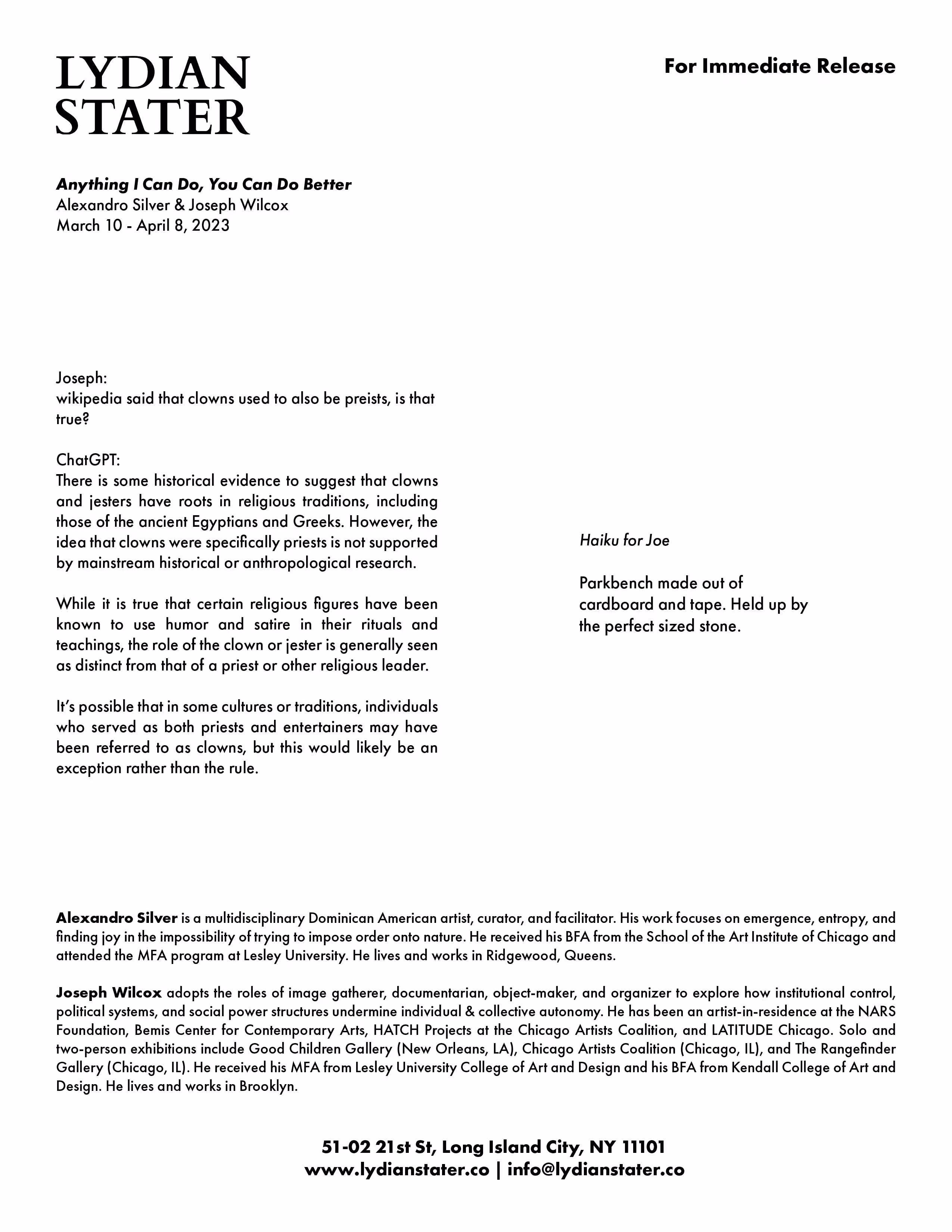 Anything I Can Do, You Can Do Better (Press Release)