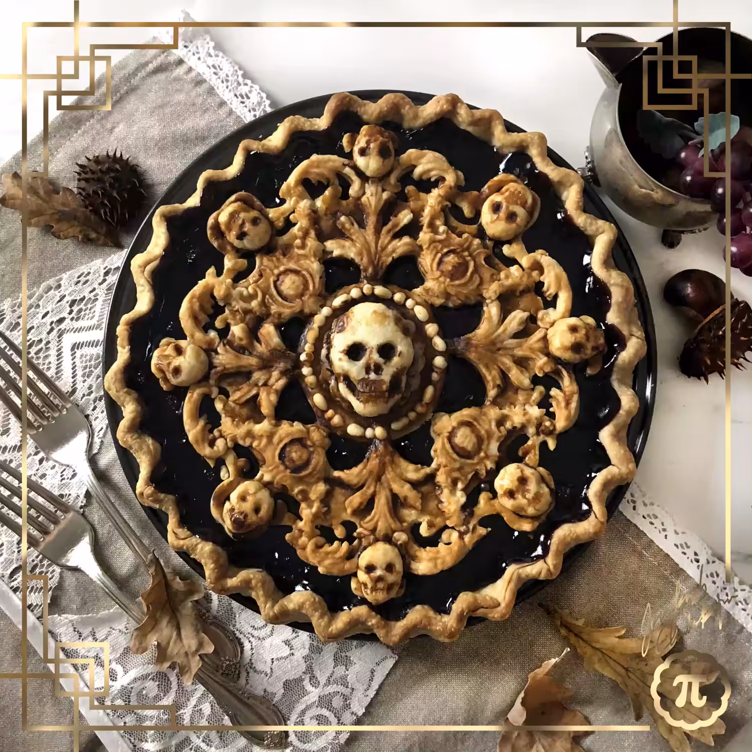 Pie Art Trading Card #2 - Skull Doily Pie