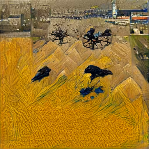Van Gogh's wheatfields with crows except with drones instead of crows