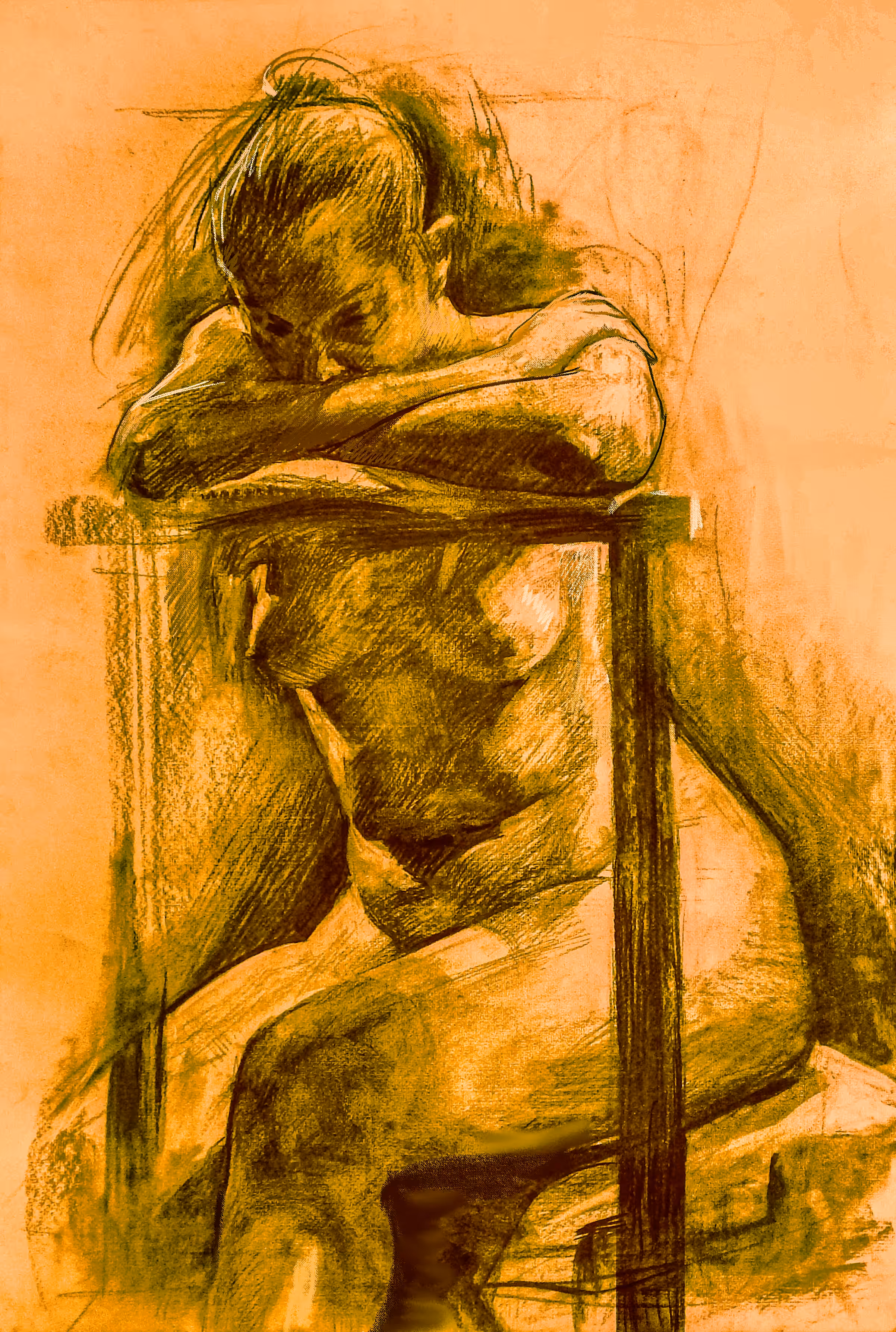 Long pose charcoal nude