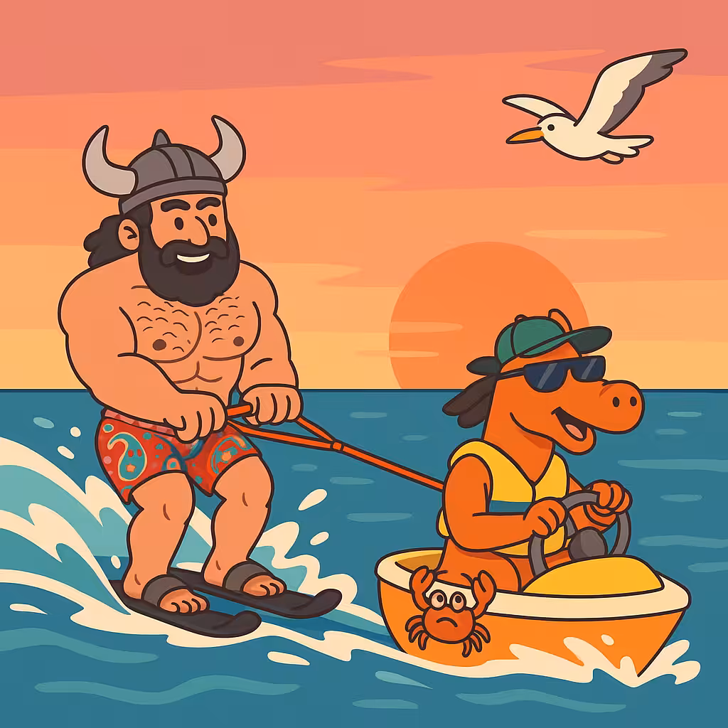 Rostam Waterskiing with Rakhsh Driving a Motorboat
