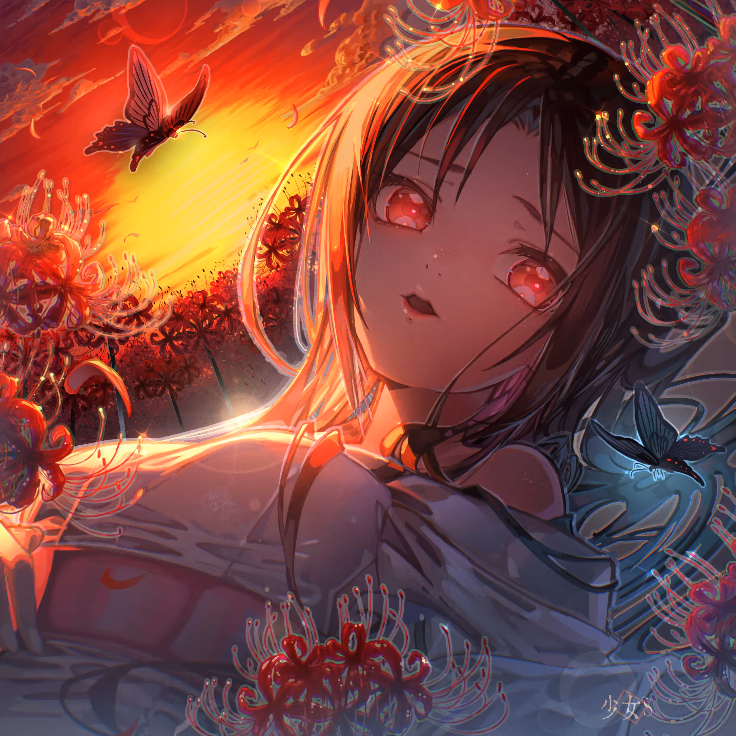 夕闇の彼岸花