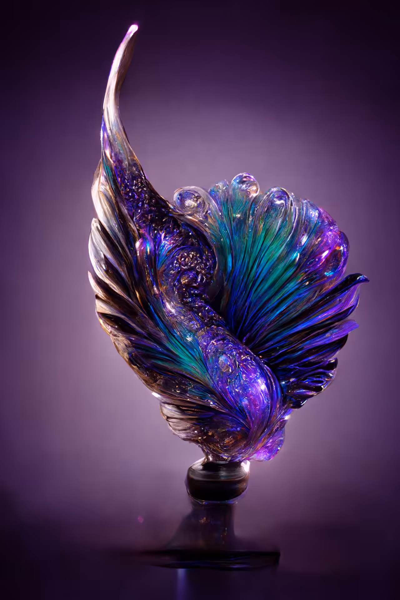 Abstract glass sculptures of birds: Peacock #2