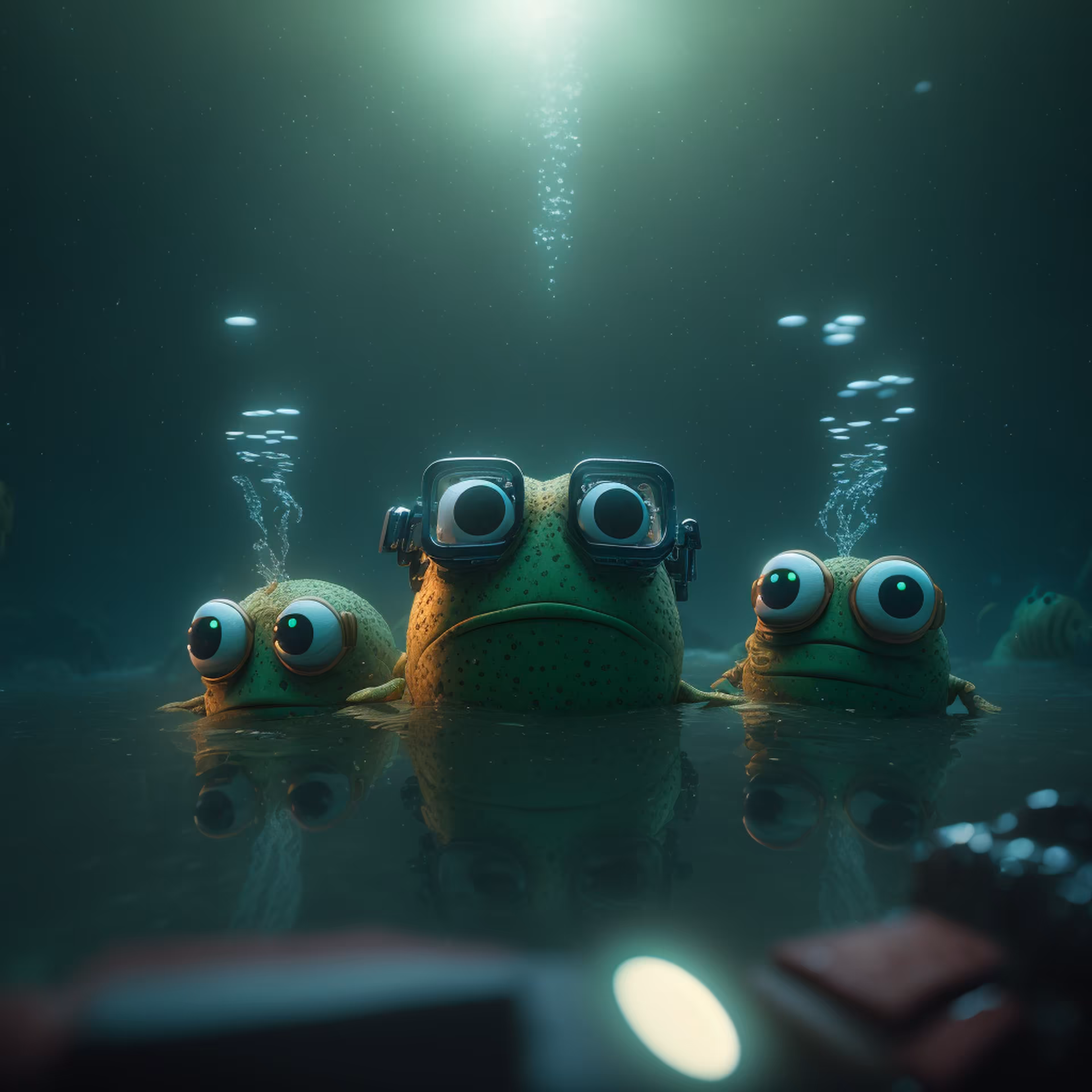 Pepe swimming with friends