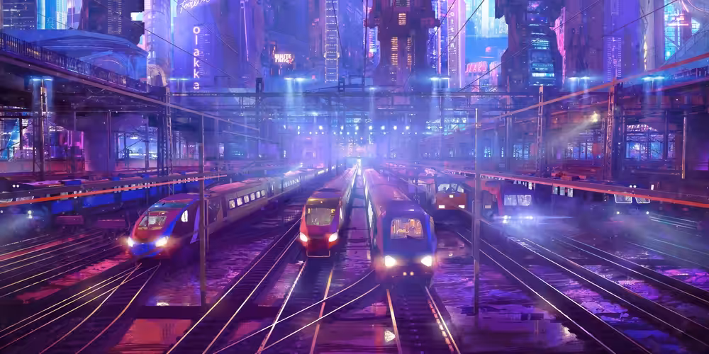 cyberpunk train yard