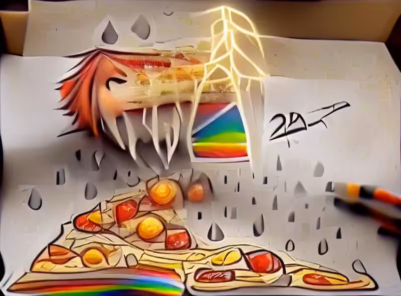 lightning eating rainbows while it rains pizza