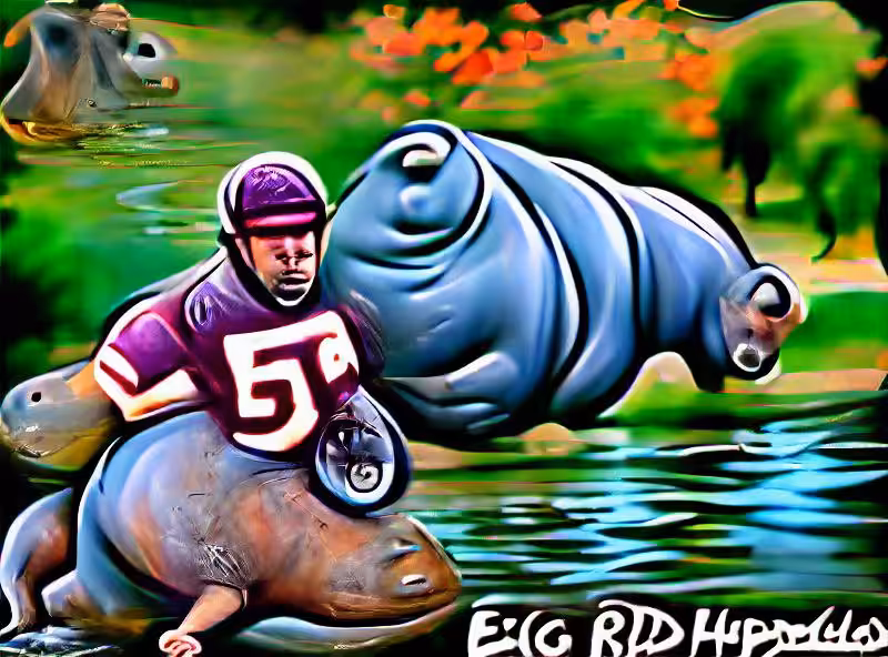 Big Ed riding a hippopotamus