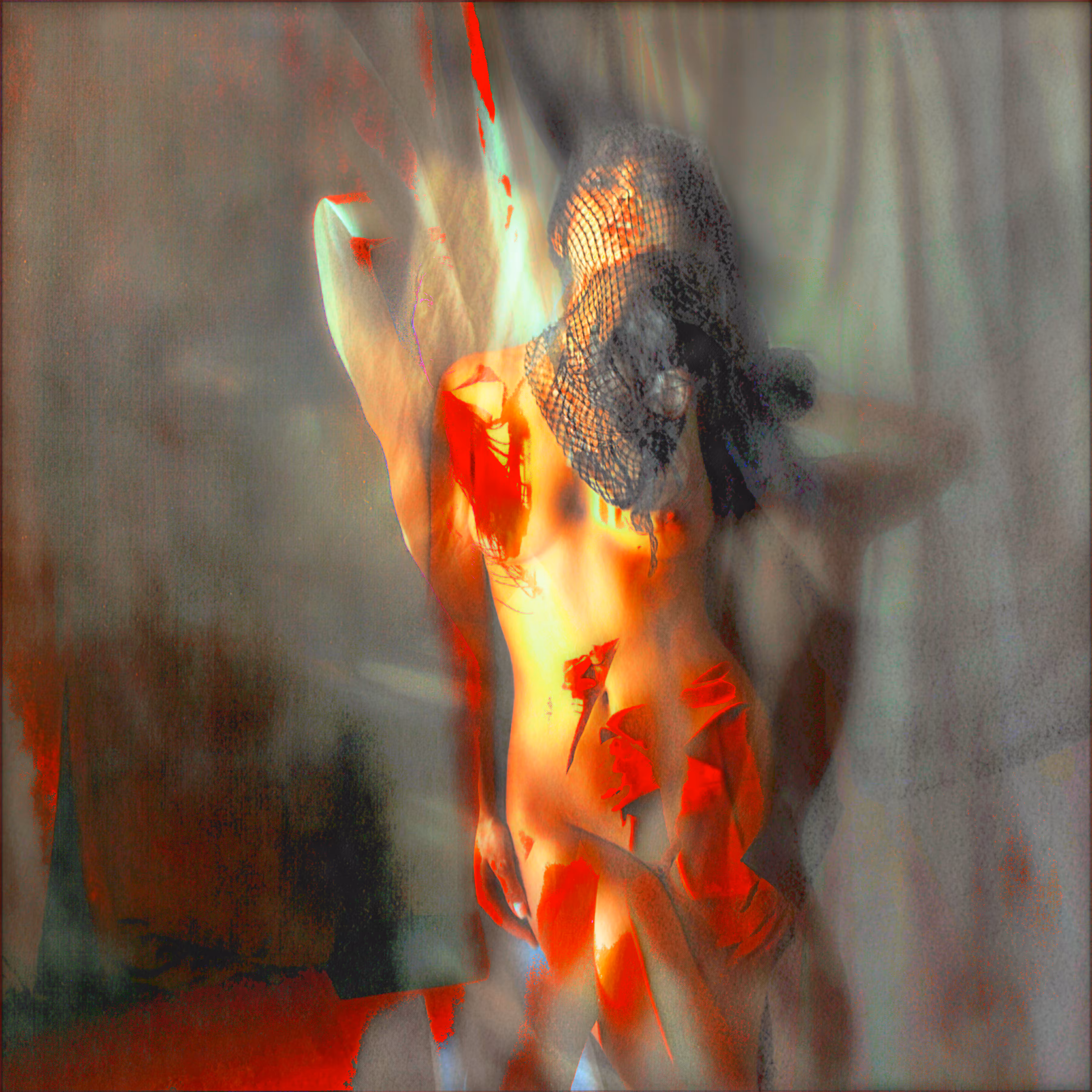Patches of Red Paint over Her