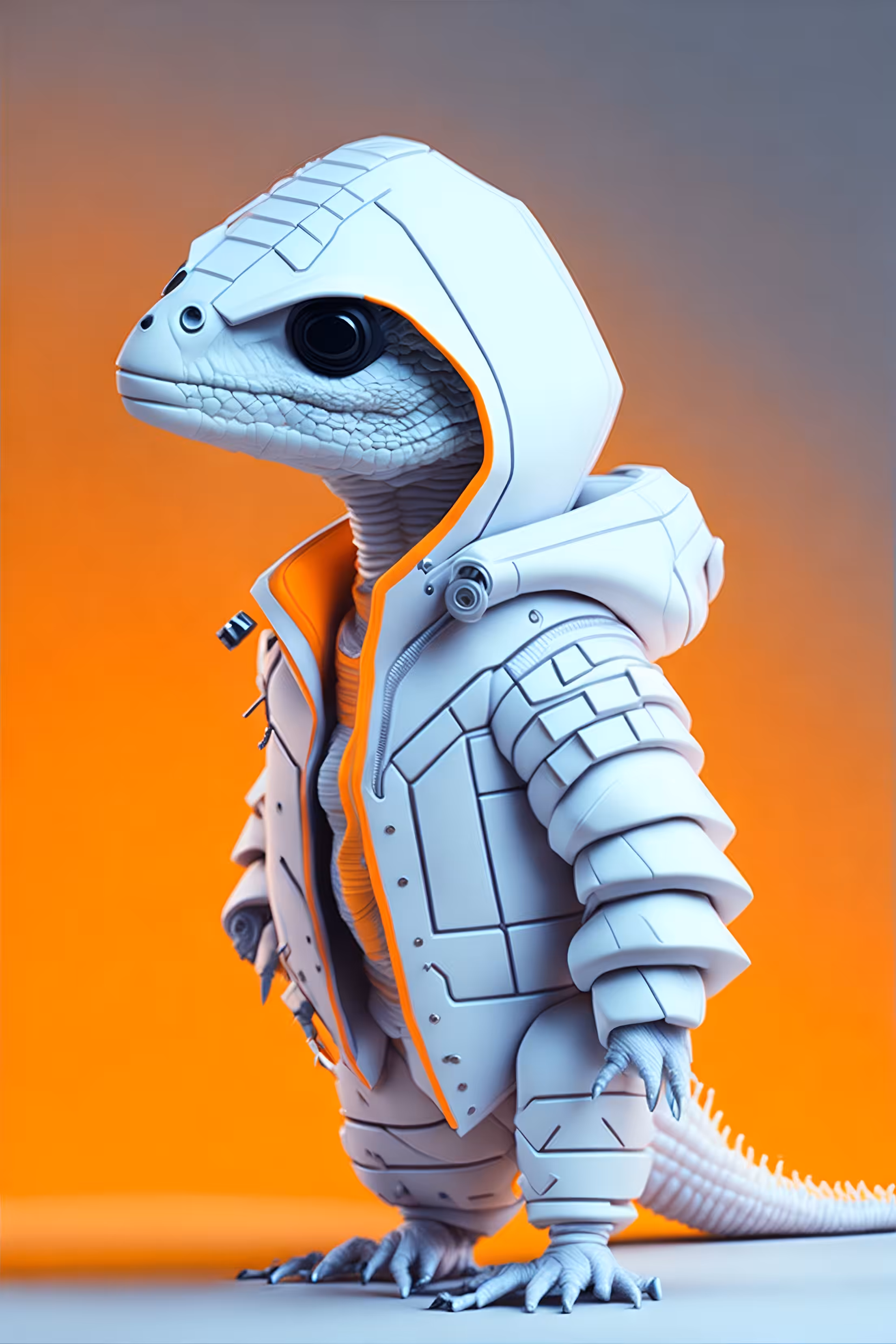 White lizard : White soldier lizard with cyberpunk jacket II .