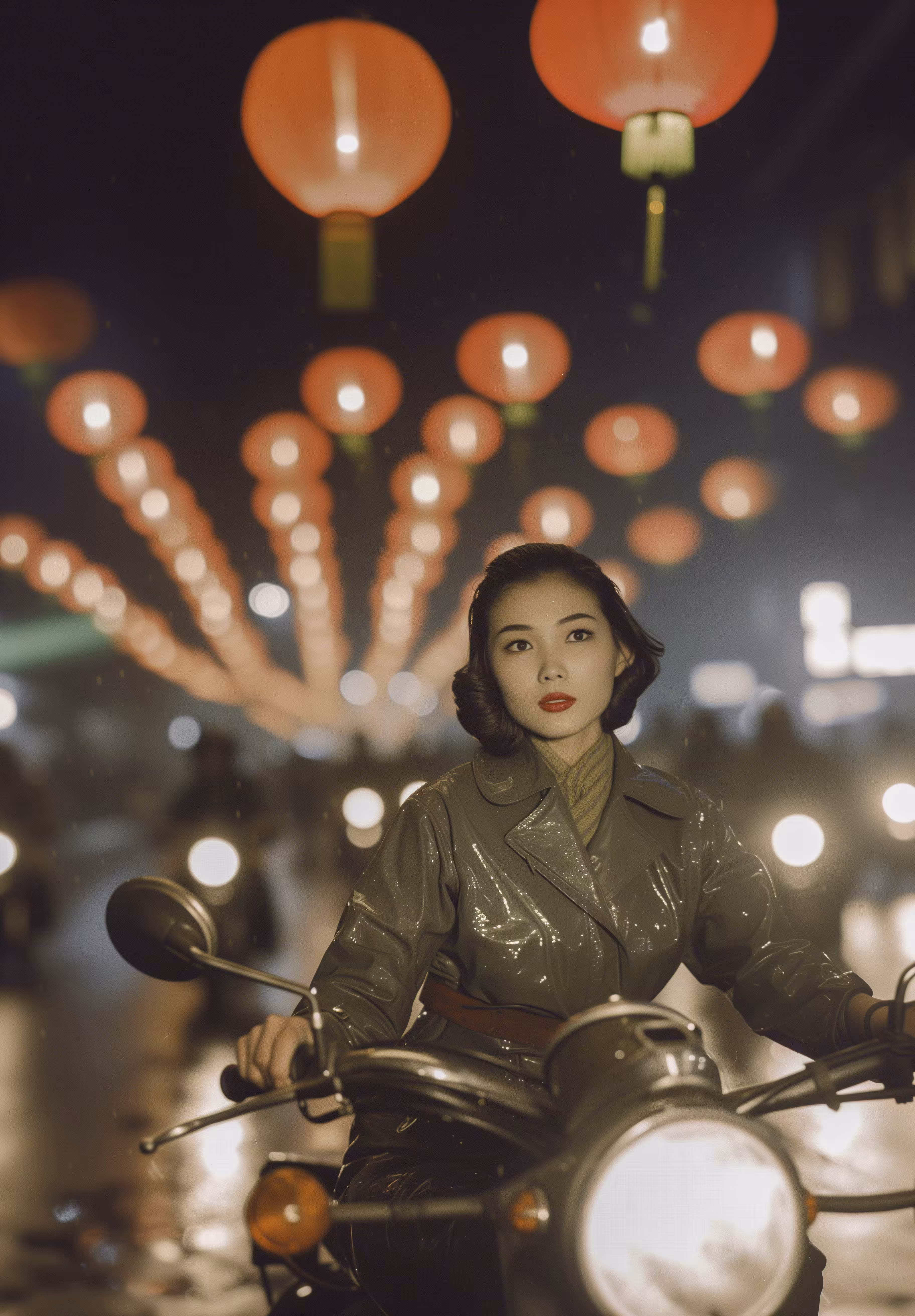 Military motorcycle girl in Tet