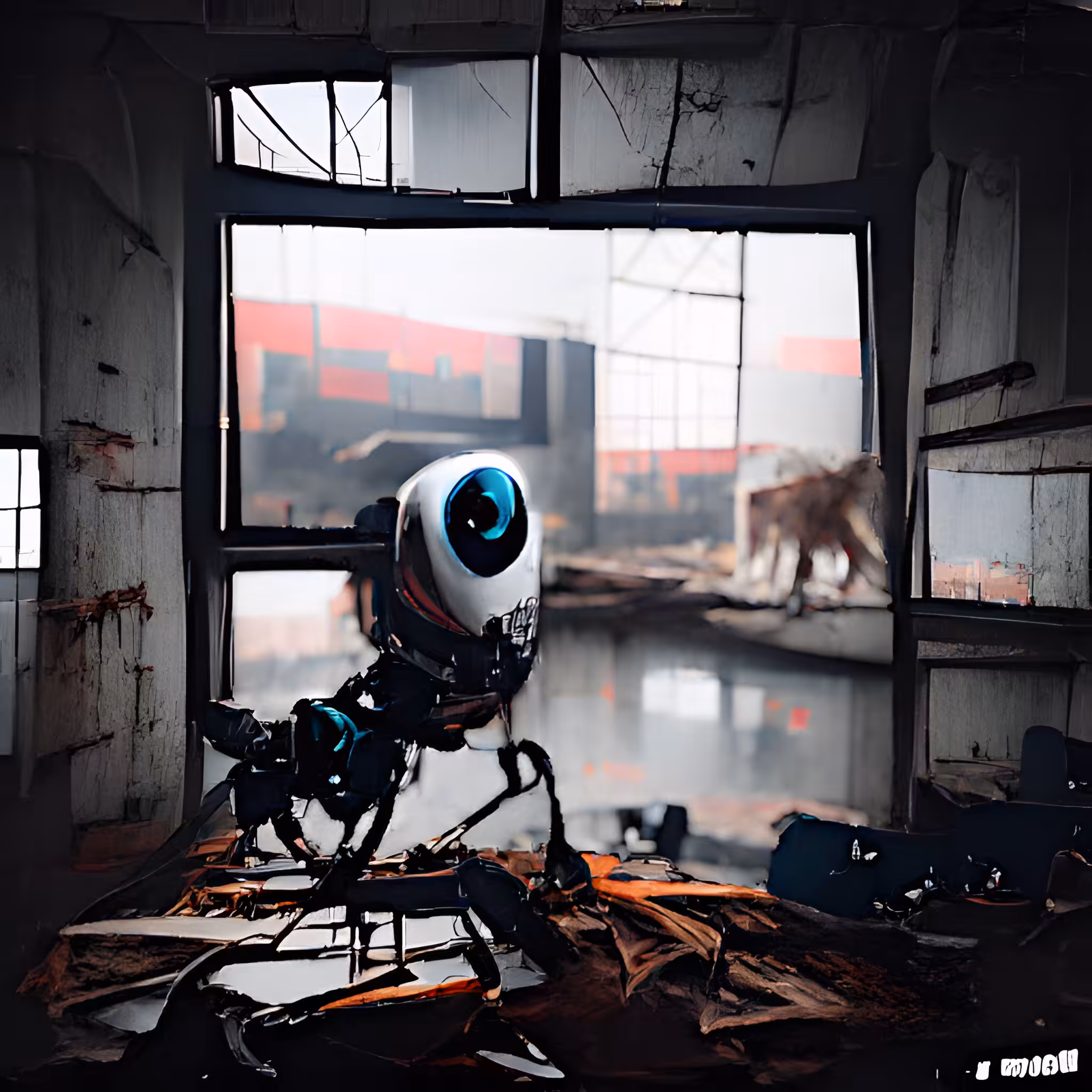 Robot in the Window of an Abandoned Factory