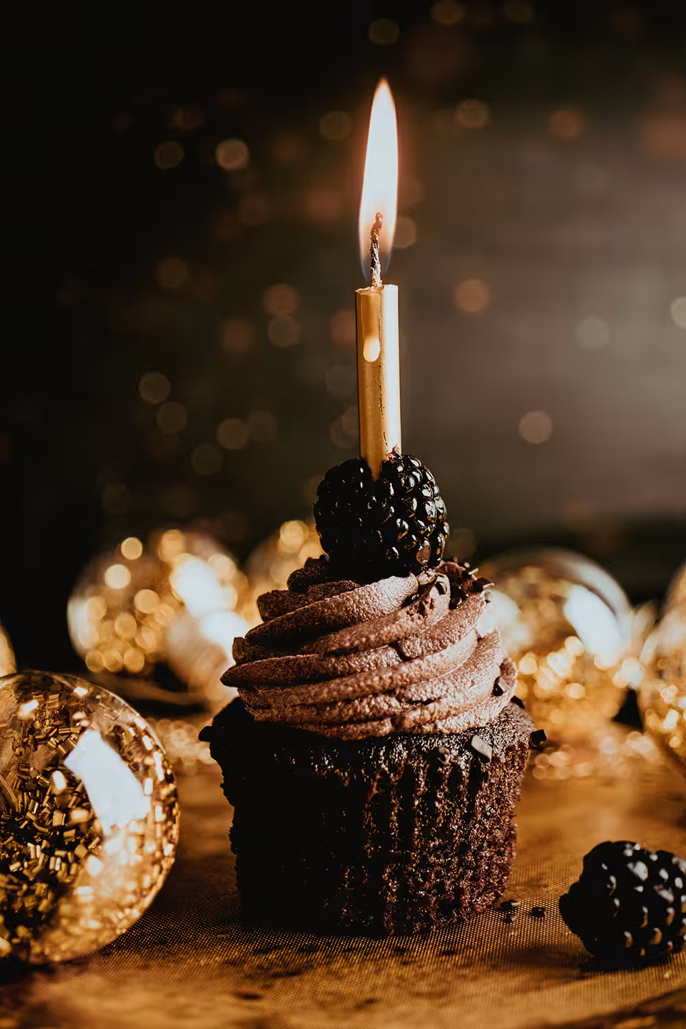 Still Life Golden Lights Celebratory Cupcake